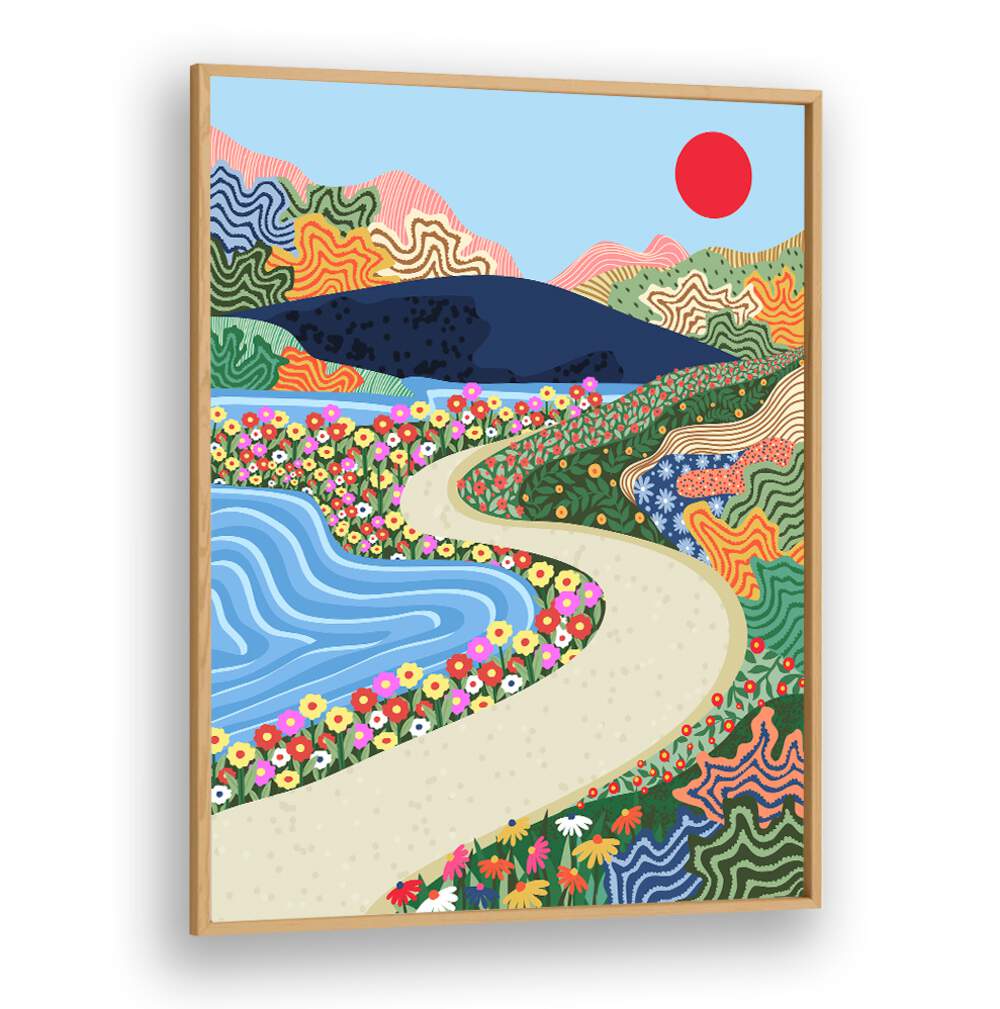 Vibrant SOOTHING HORIZON, LANDSCAPE PAINTINGS evoke tranquility with colorful flowers and serene landscapes.