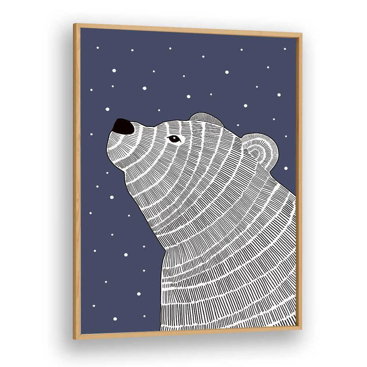 Enchanting POLA BEAR NIGHT GAZE, KIDS ROOM PAINTINGS, captures a serene polar bear under a starry night sky.