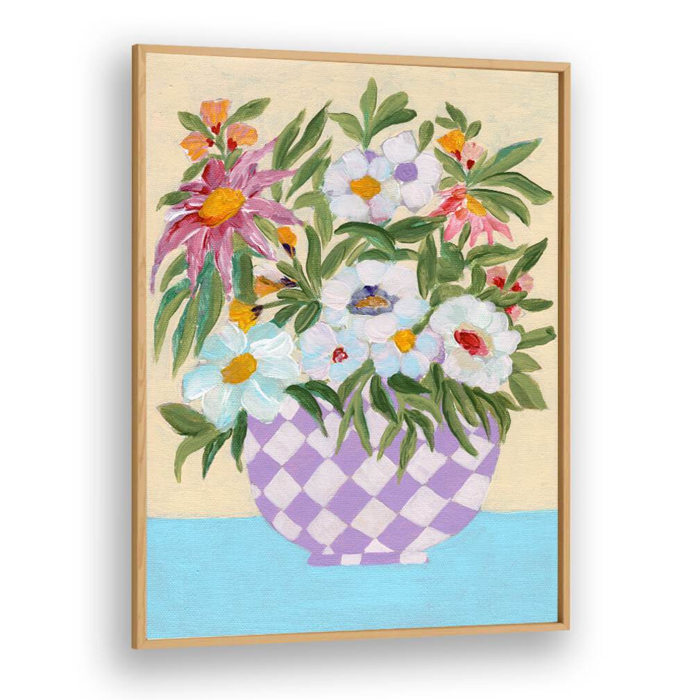 CHECKERD POT , FLORAL FLOWER PAINTINGS