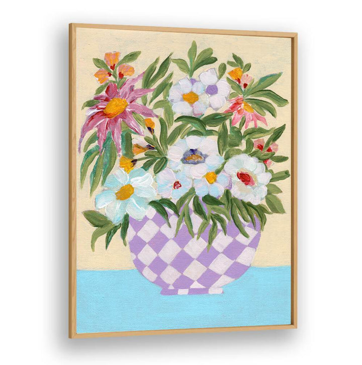 CHECKERD POT , FLORAL FLOWER PAINTINGS
