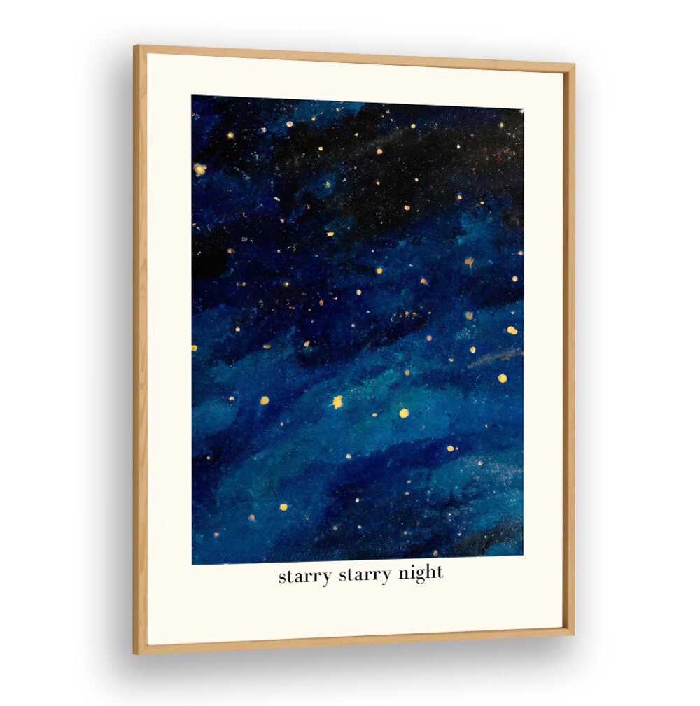 STARRY STARRY NIGHT , KIDS ROOM PAINTINGS featuring a deep blue starry sky framed in natural wood by Oakwood Plain.