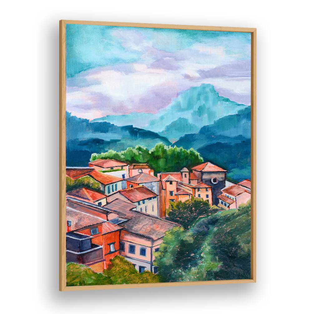 VILLAGE IN THE MOUNTAINS , LANDSCAPE PAINTINGS