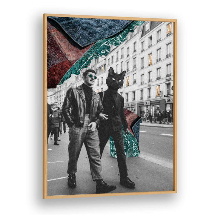 Surreal art print featuring a cat in the city, perfect for urban pet lovers. Discover CAT IN CITY, SURREAL ART PRINTS.