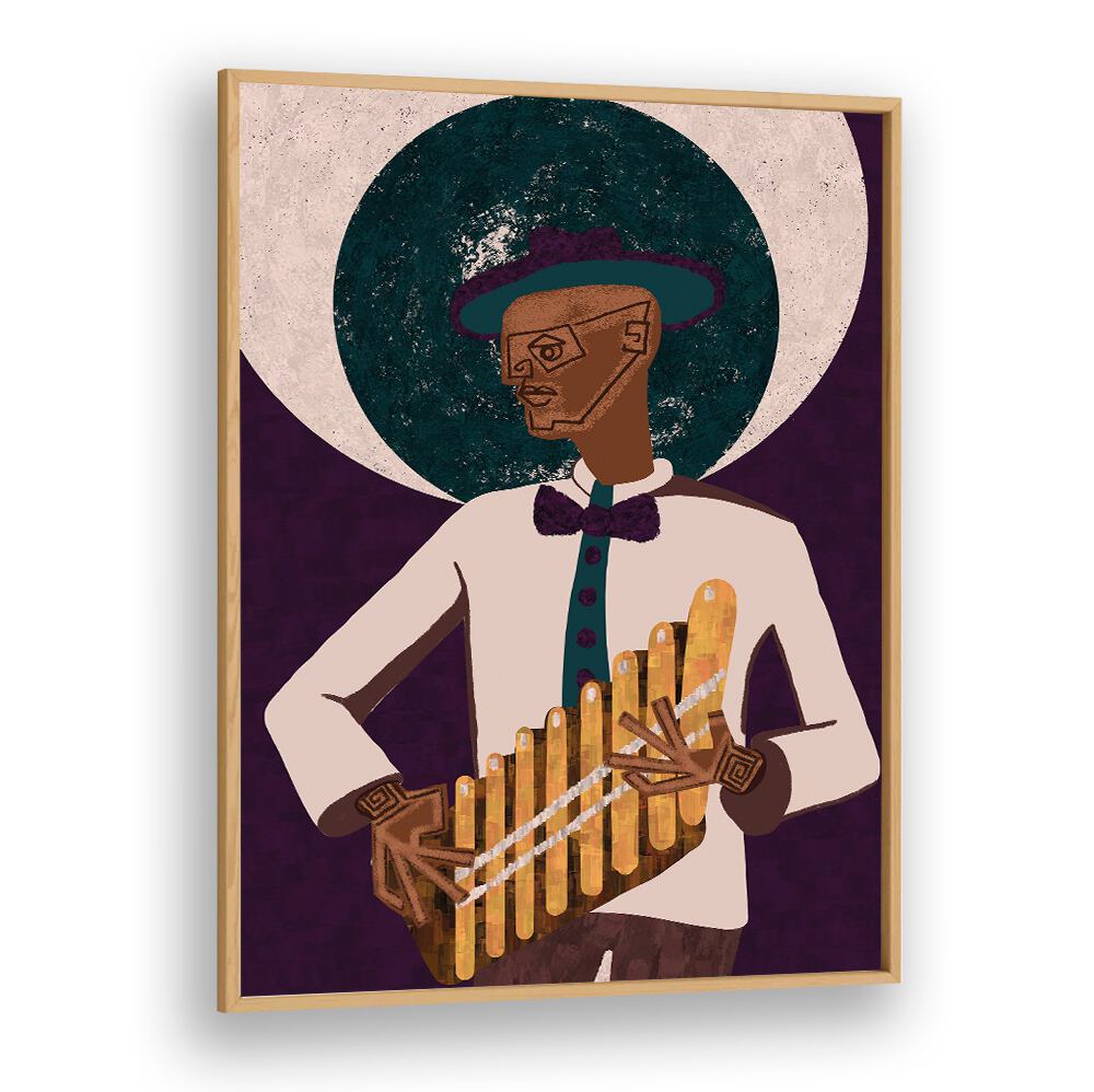 Colorful MUSICIAN GUY VI, MOVIE POSTERS design featuring a musician with a pan flute, perfect for art lovers and performers.