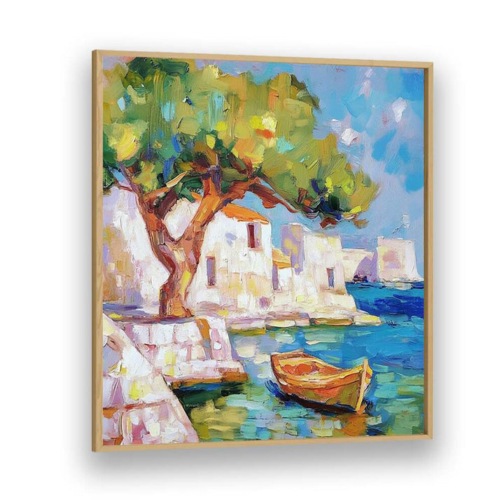Vibrant artwork featuring a BOAT BY THE SEA, bringing coastal charm to your home or garden decor.