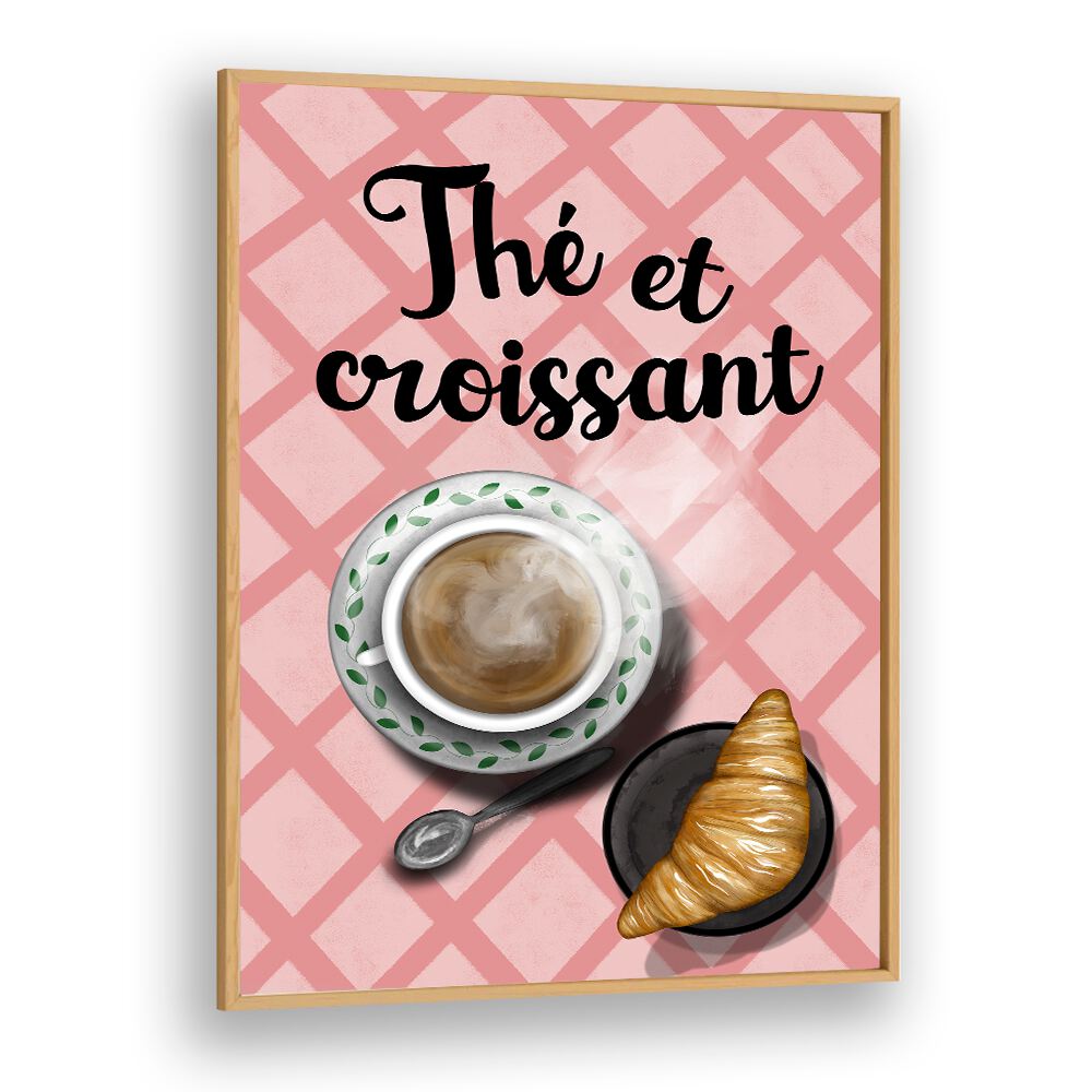 Art print featuring a cup of tea and croissant, perfect for THE ET CROISSANT, BAR ambiance.