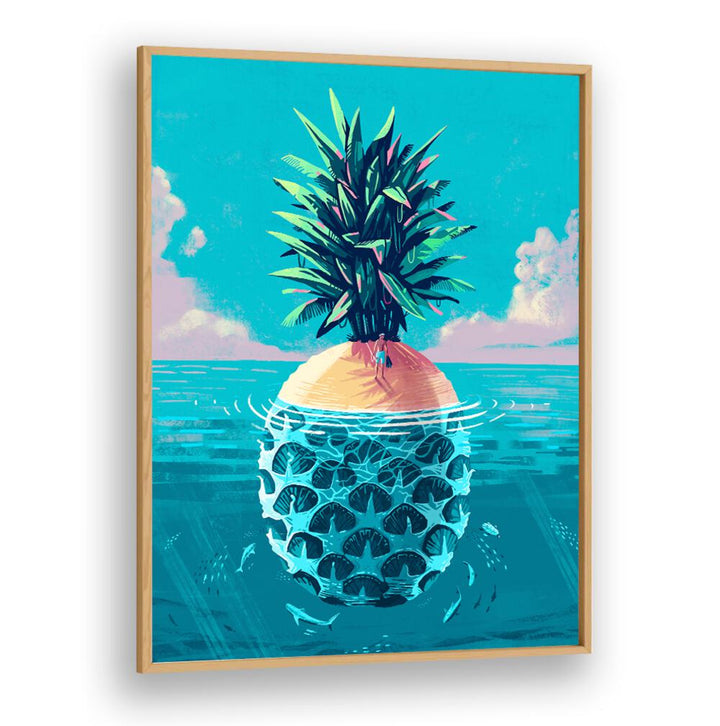 Vibrant artwork featuring a pineapple island, perfect for fans of STRANDED ON PINEAPPLE ISLAND, BEACH PAINTINGS.