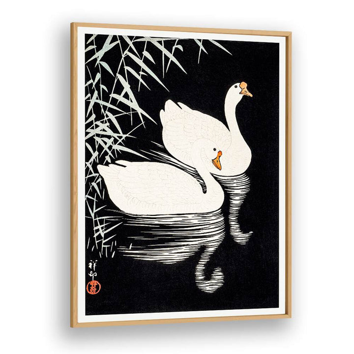 WHITE CHINESE GEESE SWIMMING   , JAPANESE PAINTINGS , JAPANESE ART PRINTS