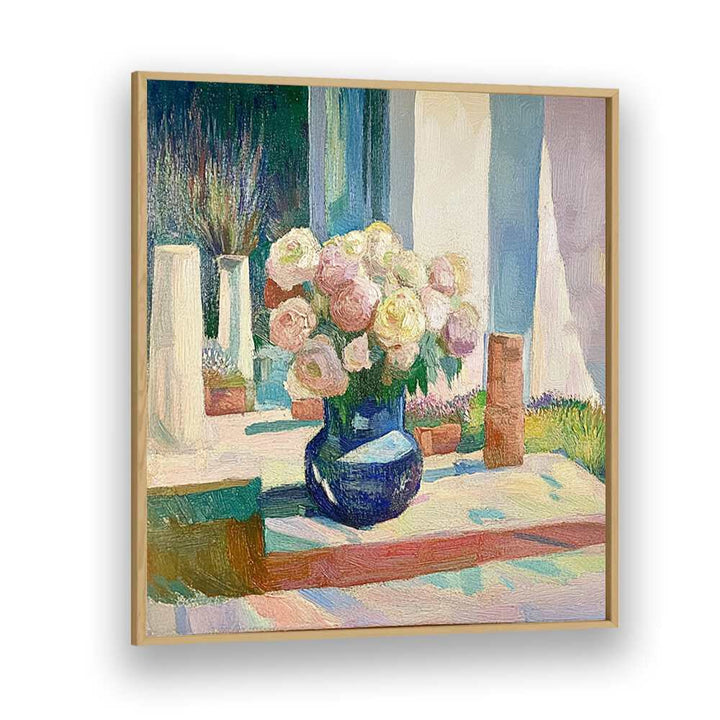 Stunning ROSES IN A BLUE VASE create an elegant centerpiece, perfect for enhancing home decor with vibrant charm.