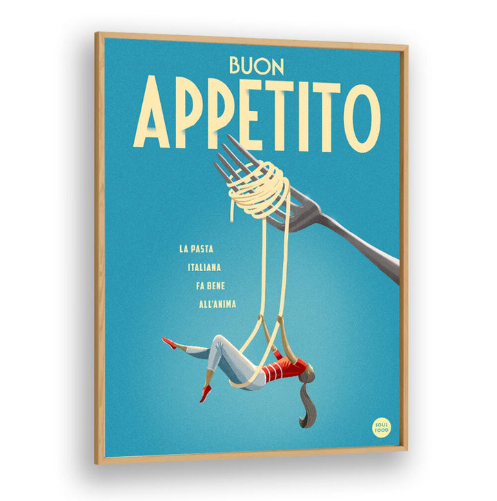 Colorful BUON APPETITO, BAR art featuring pasta and a whimsical design, perfect for enhancing dining spaces.