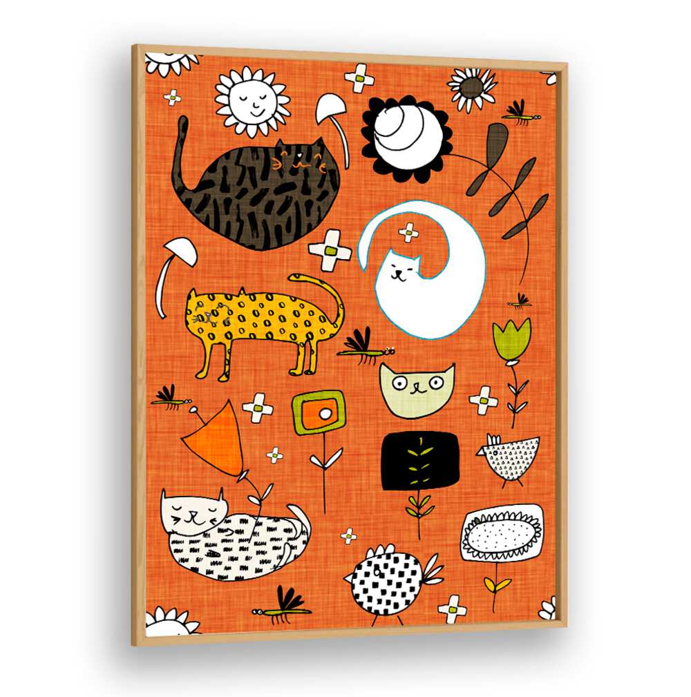 Bright and playful SPRING CAT ORANGE, KIDS ROOM PAINTINGS, perfect for adding fun to any child's space.