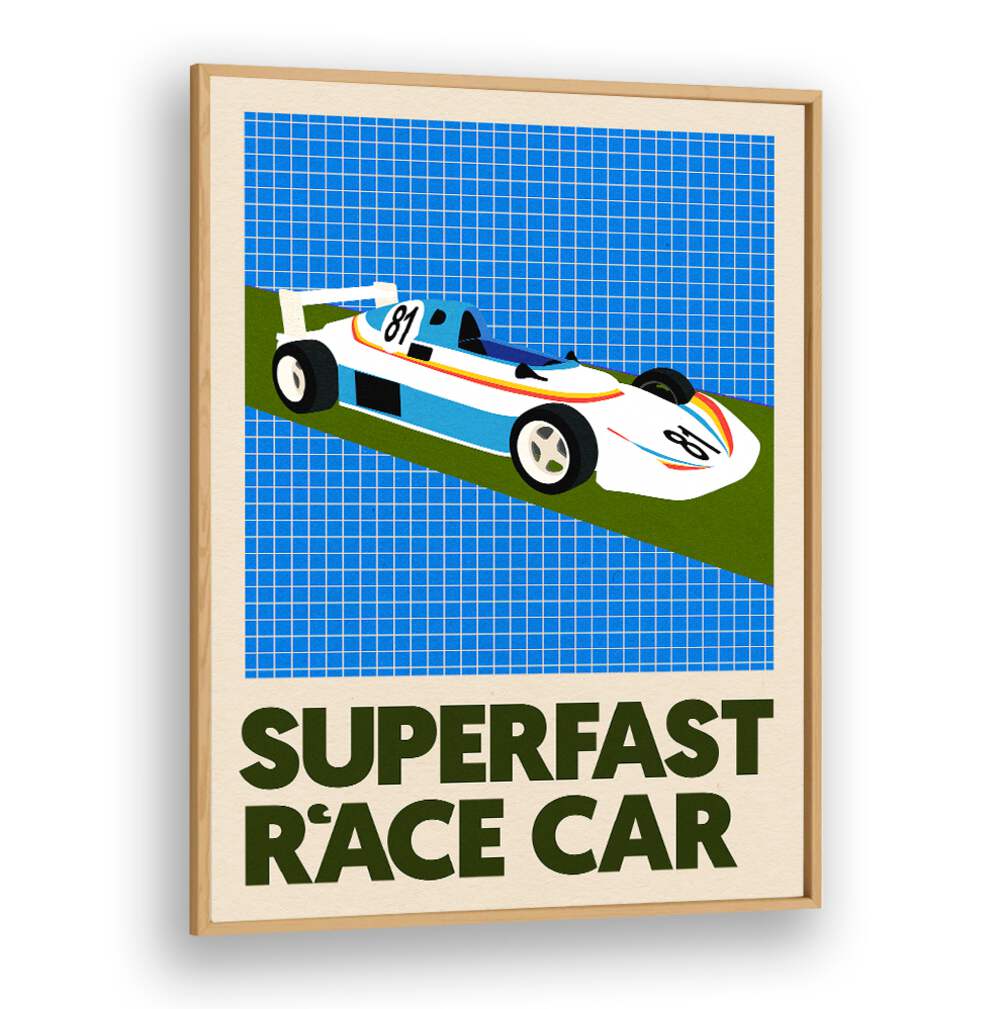 Vibrant SUPERFAST RACE CAR design featured in stylish CAR POSTERS, perfect for speed enthusiasts' decor.