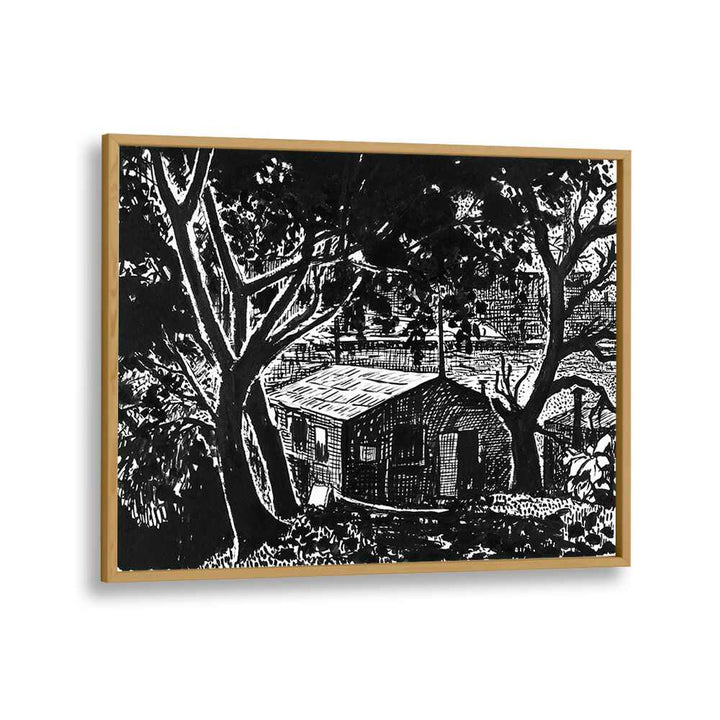 HOUSE IN THE WOODS DRAWING  (1875–1918) , VINTAGE PAINTINGS