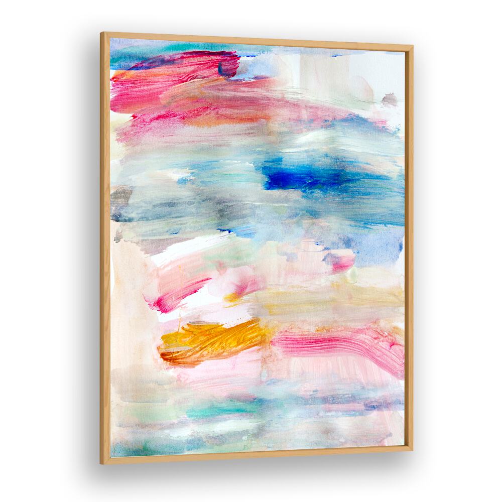 Vibrant abstract painting titled "THE VIEW FROM UP HERE, ABSTRACT PAINTINGS," showcasing soothing colors and textures.