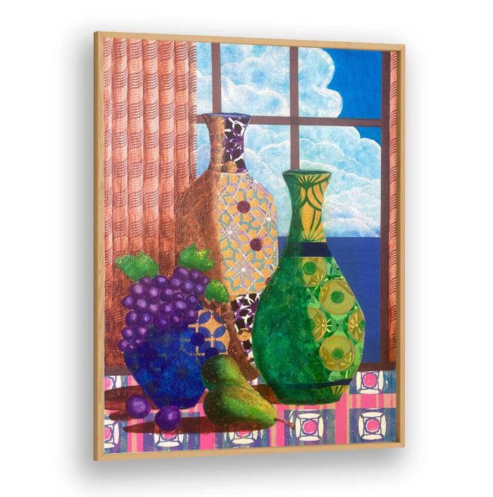 Vibrant still life of vases and fruit, perfect for enhancing your space with QUIETUDE AT DAWN, KITCHEN POSTERS.
