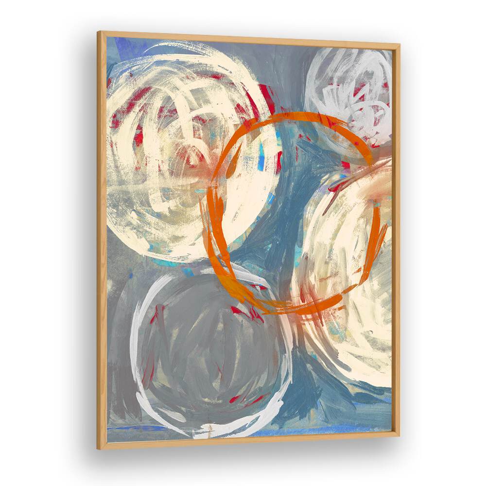 Vibrant LINKED TOGETHER, ABSTRACT PAINTINGS showcase dynamic circles in soothing colors, perfect for modern decor.