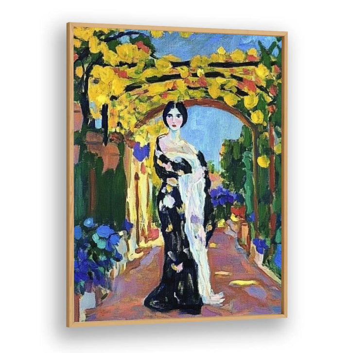 WOMAN IN A GARDEN artwork showcases a graceful figure amidst vibrant flora, adding elegance to any space.