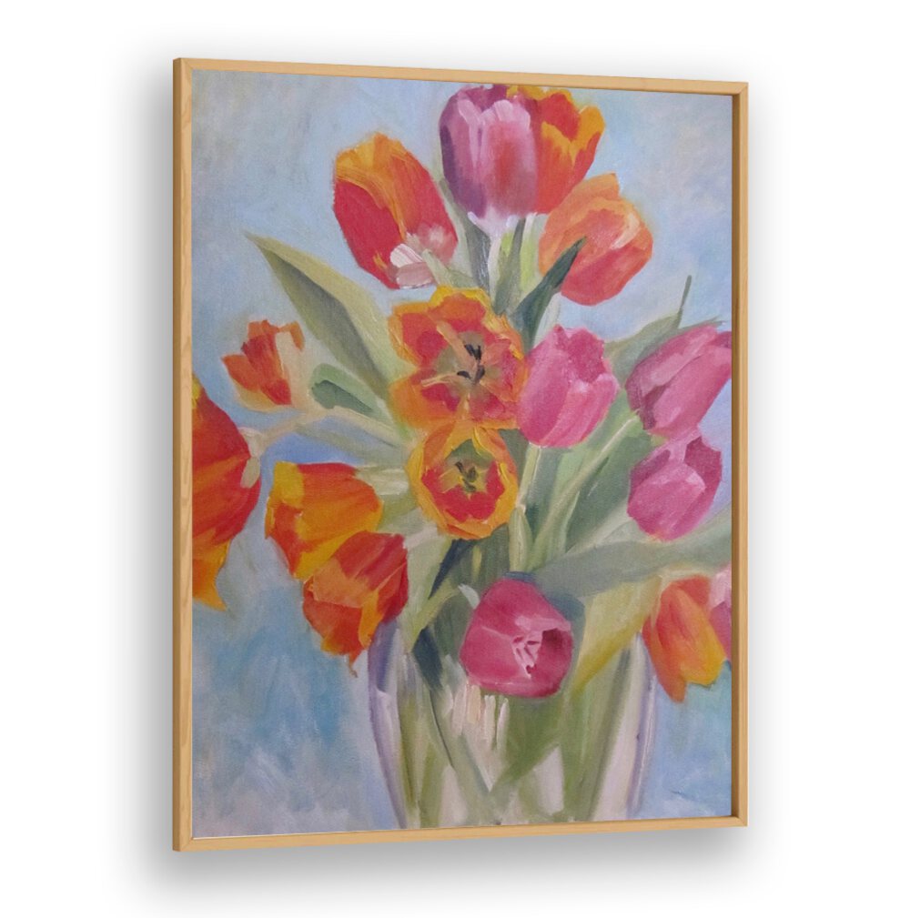 RED AND ORANGE TULIPS , FLORAL FLOWER PAINTINGS