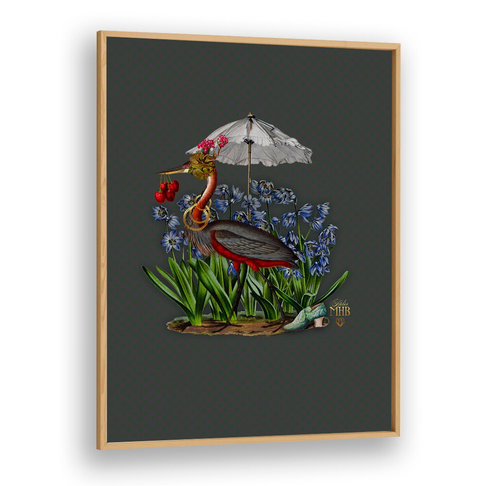 Whimsical ENCHANTED FOREST II, ANIMAL PAINTINGS featuring a vibrant bird and lush flowers, perfect for nature lovers.