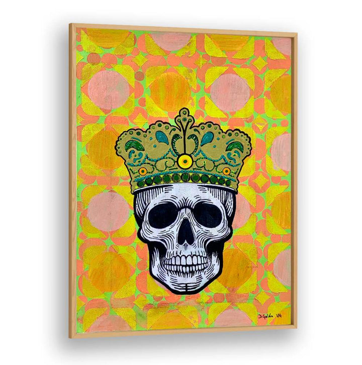 Vibrant MEMENTO MORI 5.0, POP ART PAINTINGS featuring a crowned skull, perfect for mindful decor in any space.