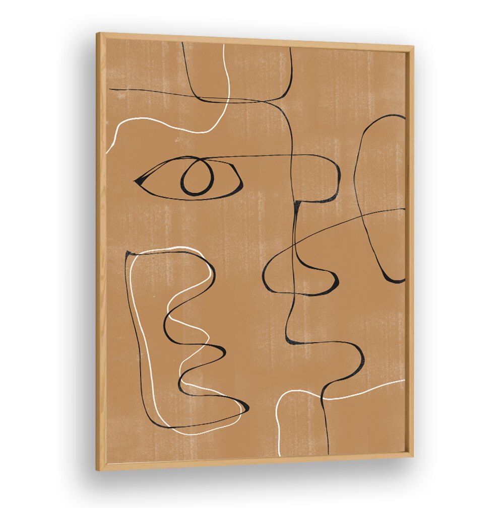 Stylish ABSTRACT FACE NO3, LINE ART PAINTINGS in warm tones, perfect for modern home or office decor.