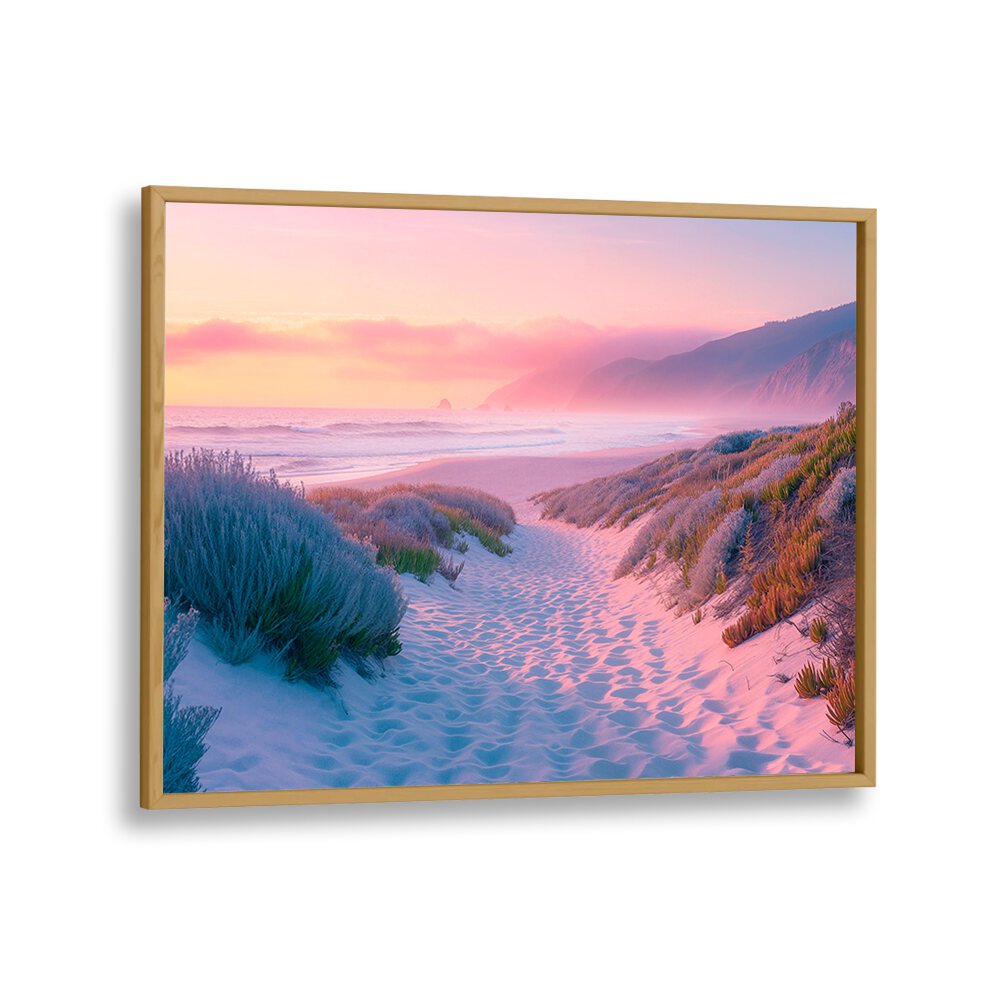 Serene SUNSET SAND PATH, BEACH PAINTINGS capturing a tranquil beach scene by Philippe Hugonnard for your oasis.
