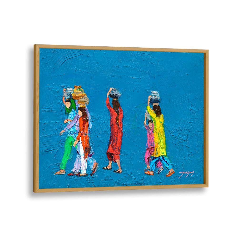 Colorful painting of WOMEN WITH BASKETS, INDIAN ART PAINTINGS, showcasing vibrant cultural traditions.
