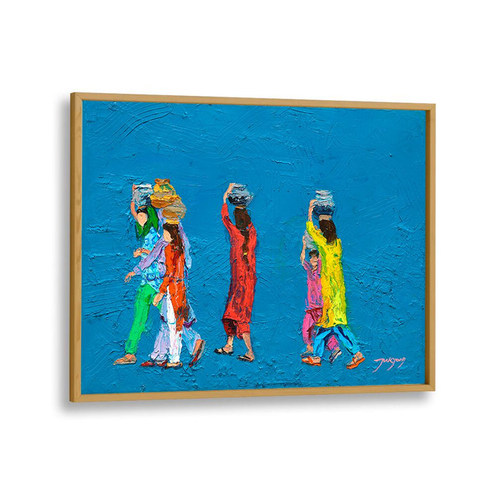 Colorful painting of WOMEN WITH BASKETS, INDIAN ART PAINTINGS, showcasing vibrant cultural traditions.