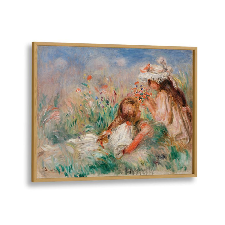 GIRLS IN THE GRASS ARRANGING A BOUQUET (1890) , VINTAGE PAINTINGS