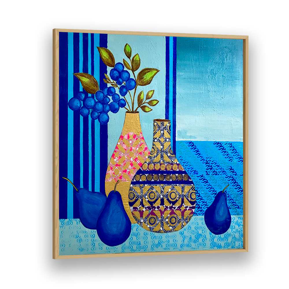 Vibrant BLUE MORNING, KITCHEN POSTERS featuring elegant vases and fruit, perfect for enhancing your home décor.
