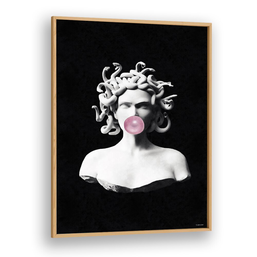 MEDUSA BLOWING PINK BUBBLEGUM BUBBLE BY UNDERDOTT, ALTERED ART PRINTS