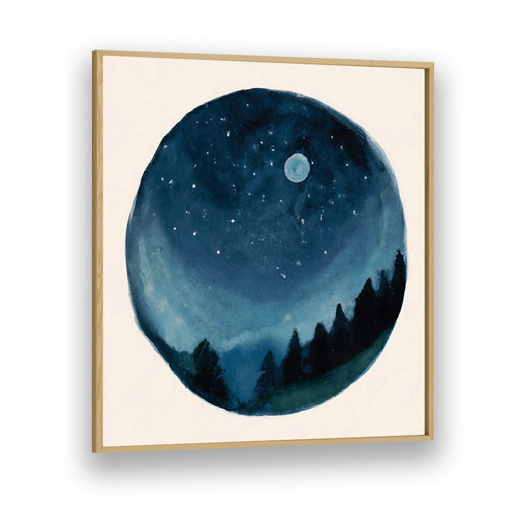 AROUND THE WORLD , KIDS ROOM PAINTINGS featuring a night sky with moon and trees, perfect for inspiring young imaginations.