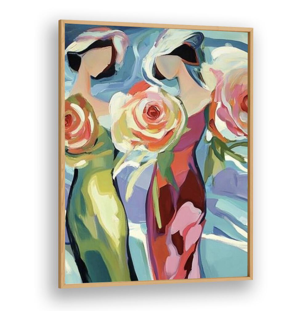 Stunning artwork of TWO WOMEN WITH ROSES, capturing elegance and friendship for any stylish space.