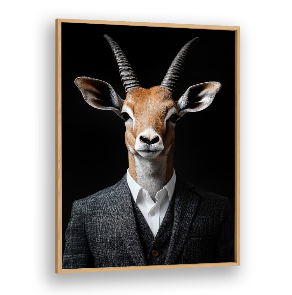 WILD SUITS - ANTELOPE, ANIMAL PAINTINGS showcases a stylish antelope in a tailored suit, blending elegance with uniqueness.