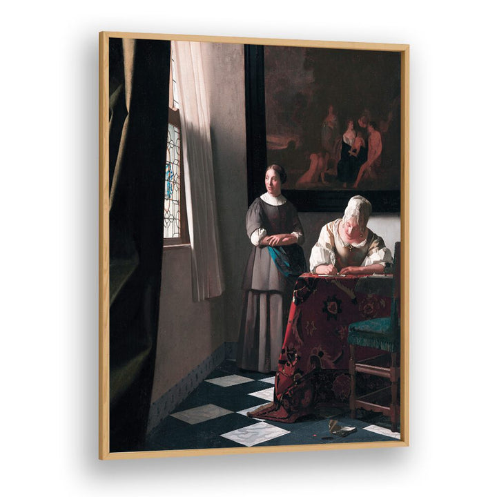 LADY WRITING A LETTER WITH HER MAID (CA. 1670–1671)  BY JOHANNES VERMEER, VINTAGE PAINTINGS