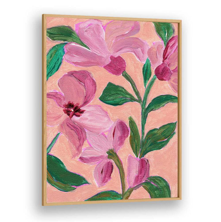 PINK FLOWERS LEAVES , FLORAL FLOWER PAINTINGS