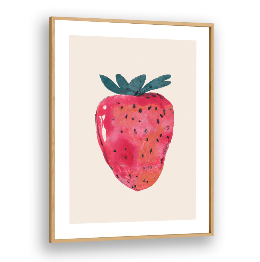 FRESA, KITCHEN POSTERS featuring a vibrant strawberry design framed in natural wood by Oakwood Plain.