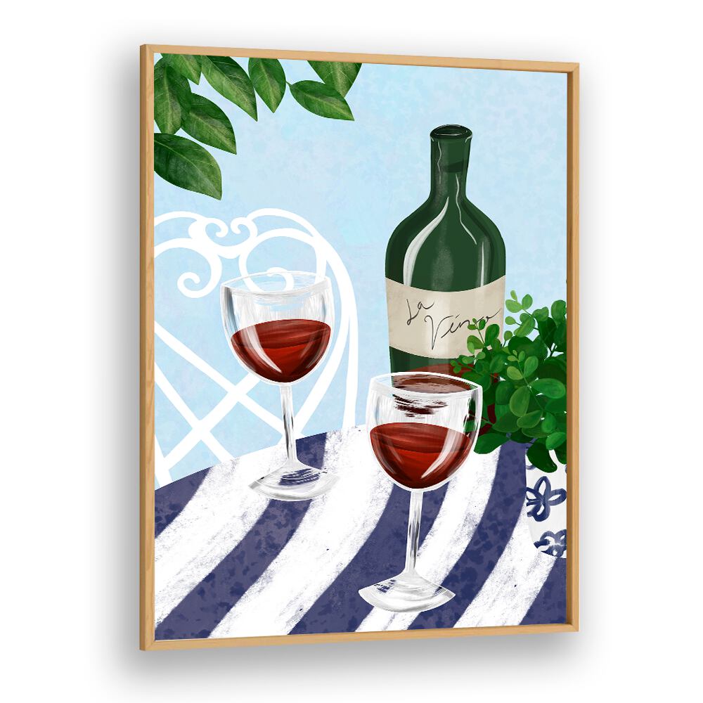 Enjoy RED WINE UNDER THE TREE, BAR with elegant glasses and a bottle, perfect for your cafe decor.