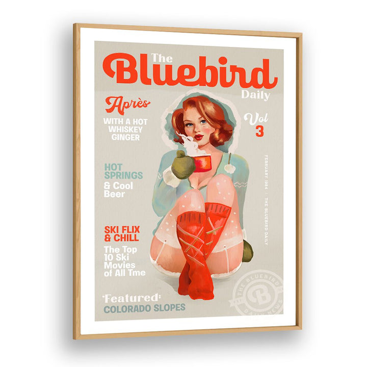 THE BLUEBIRD DAILY VINTAGE PIN UP SKI ART BY THE WHISKEY GINGER ,WOMEN ILLUSTRATION PAINTINGS