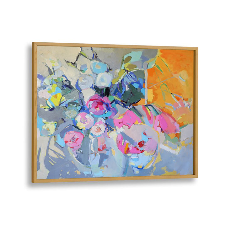 Colorful floral arrangement in "GLASS AND ROSES, ABSTRACT PAINTINGS" enhances decor elegance and functionality.