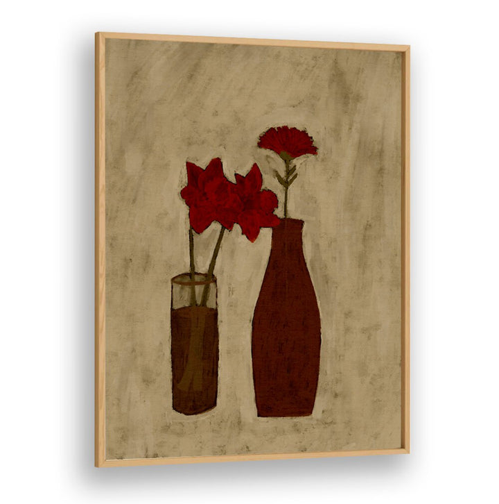 BLOSSOM BLEND, FLORAL FLOWER PAINTINGS showcase vibrant red flowers in elegant vases, enhancing any decor beautifully.