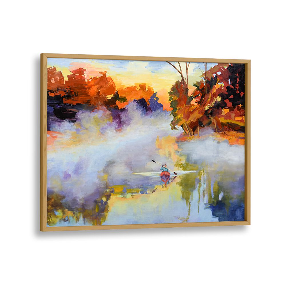 PADDLING IN THE MIST , LANDSCAPE PAINTINGS