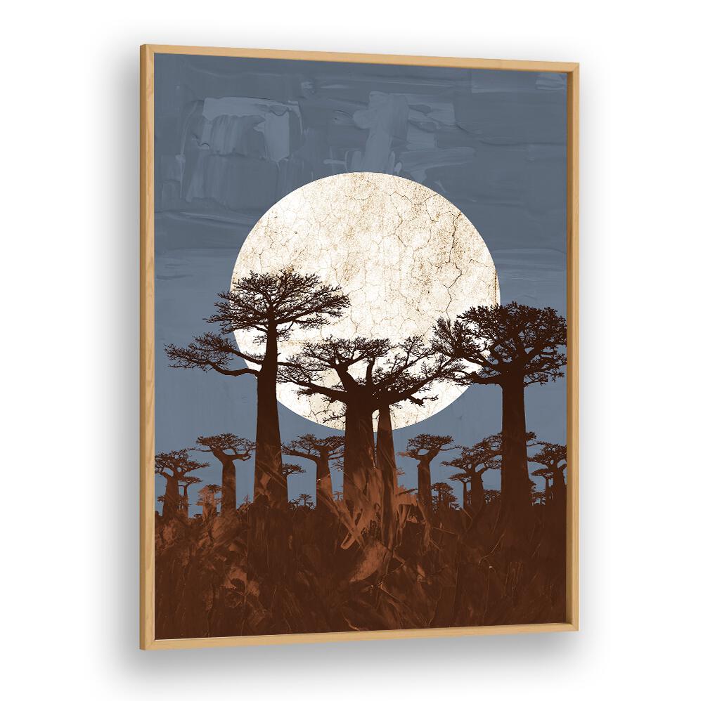 Stunning ONYESHA ODILI, AFRICAN ART PAINTINGS featuring elegant baobab trees against a serene moonlit sky.