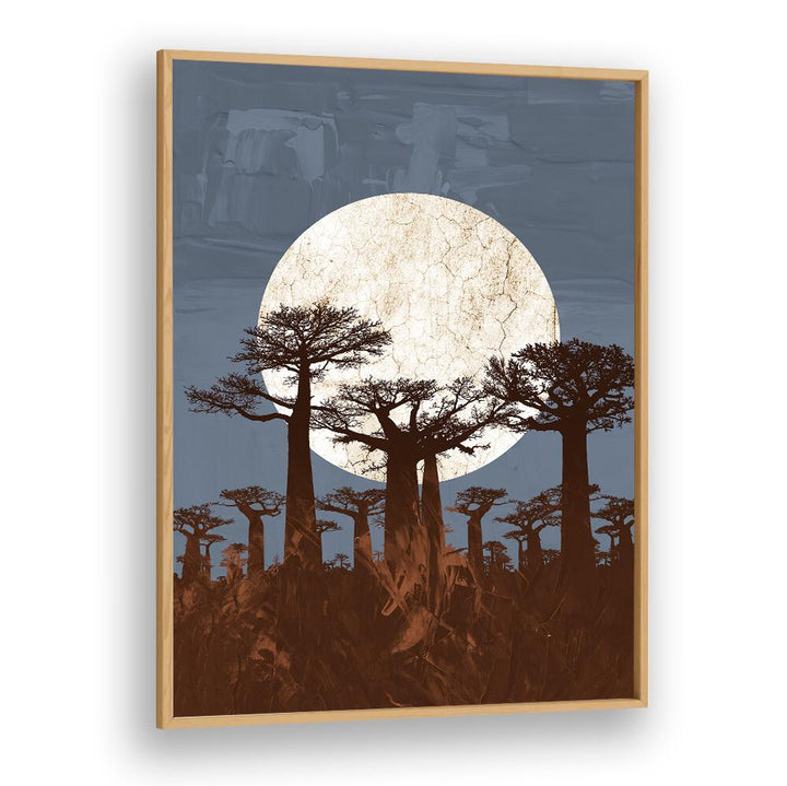 Stunning ONYESHA ODILI, AFRICAN ART PAINTINGS featuring elegant baobab trees against a serene moonlit sky.