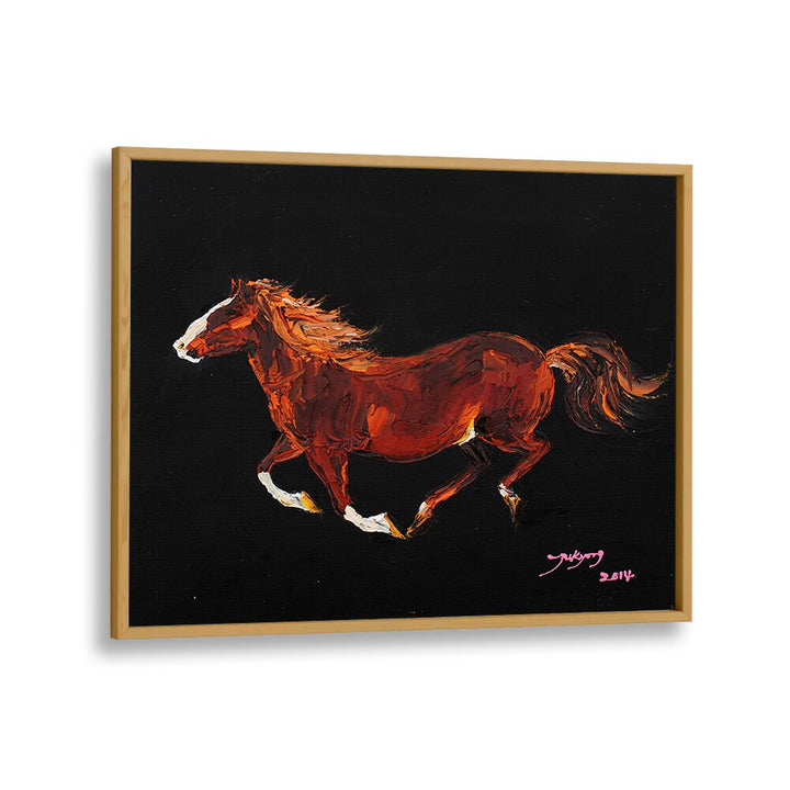 Vibrant HORSE II, ANIMAL PAINTINGS artwork featuring a running horse against a dark background, perfect for any decor.