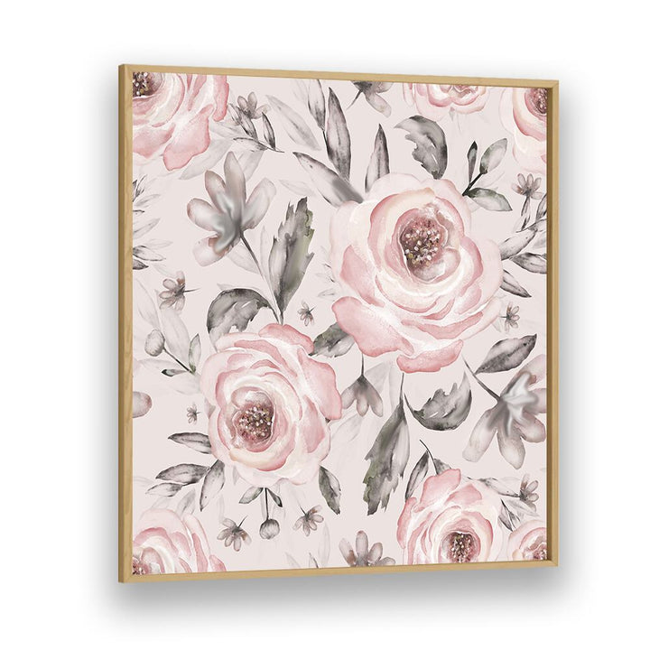 Pink Rose Tapestry Vintage European Paintings in Oak Wood Plain Frame