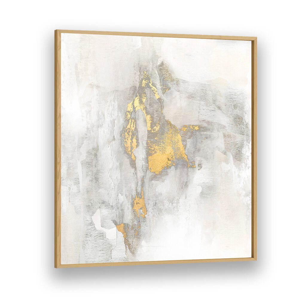 Elegant abstract painting titled "YOSEMITE FALLS II," featuring gold accents against soft gray tones. Perfect for decor.