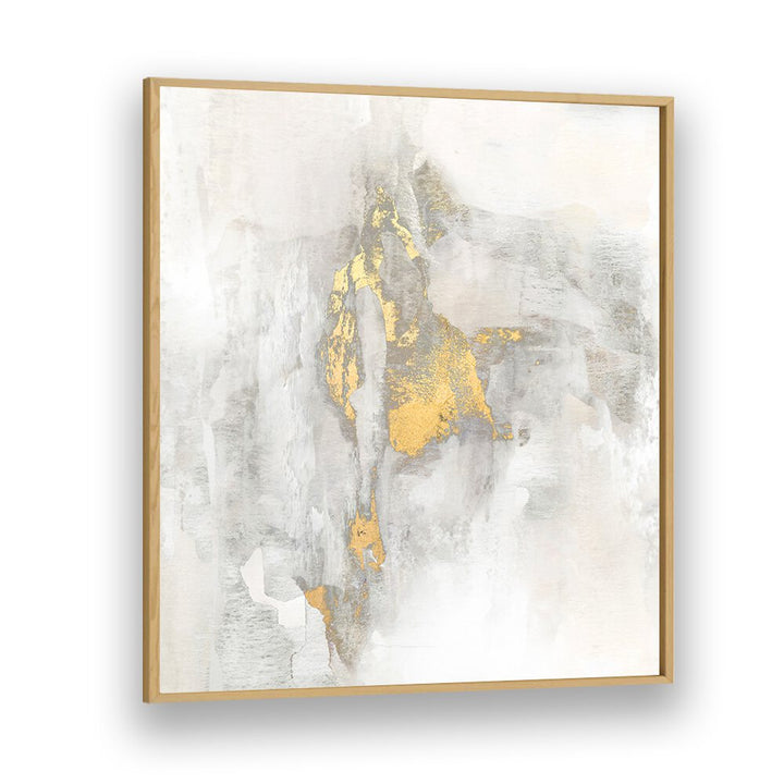 Elegant abstract painting titled "YOSEMITE FALLS II," featuring gold accents against soft gray tones. Perfect for decor.