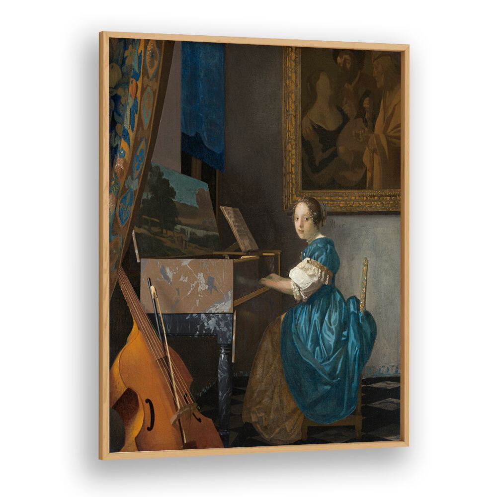 YOUNG WOMAN SEATED AT A VIRGINAL (CA. 1670–1672)  BY JOHANNES VERMEER, VINTAGE PAINTINGS