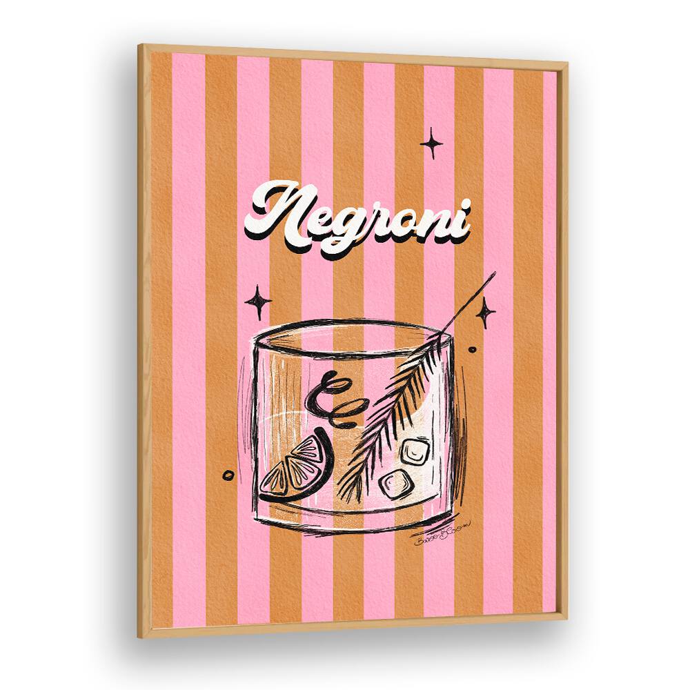 NEGRONI DRINK ON STRIPES BY BAROO BLOOM , BAR POSTERS , BAR ART PRINTS